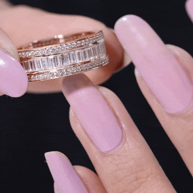 Baguette Cut Cubic Zirconia Wide Wedding Band Zircon - ( AAAA ) - Quality - Rosec Jewels