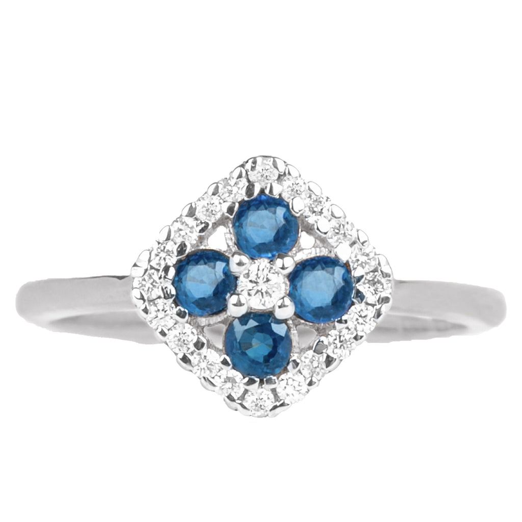 1/2 CT Blue Sapphire Cluster Ring with Diamond Accent Blue Sapphire - ( AAA ) - Quality - Rosec Jewels