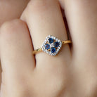 1/2 CT Blue Sapphire Cluster Ring with Diamond Accent AAA - Rosec Jewels