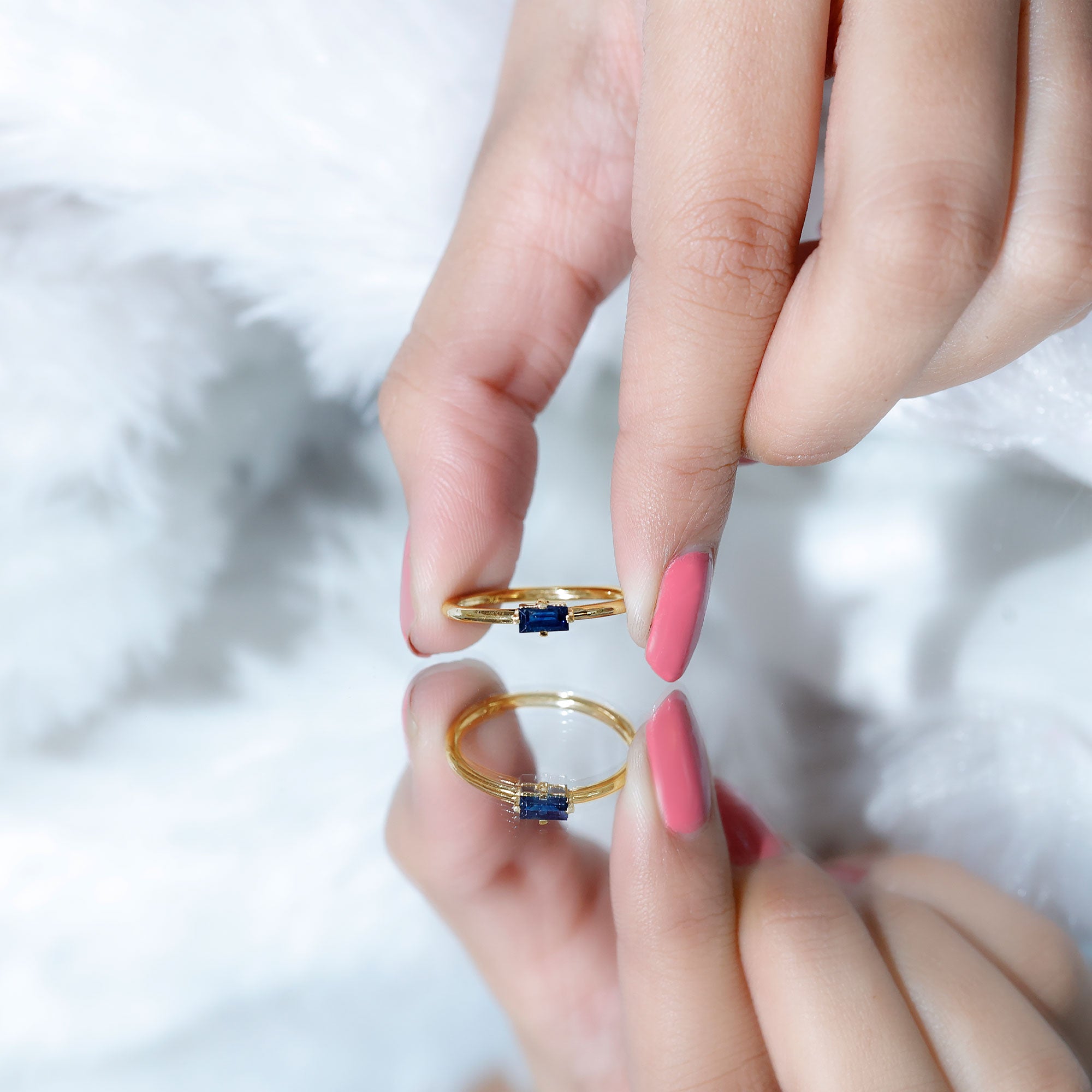 Rosec Jewels-Natural Baguette Blue Sapphire Promise Ring for Women