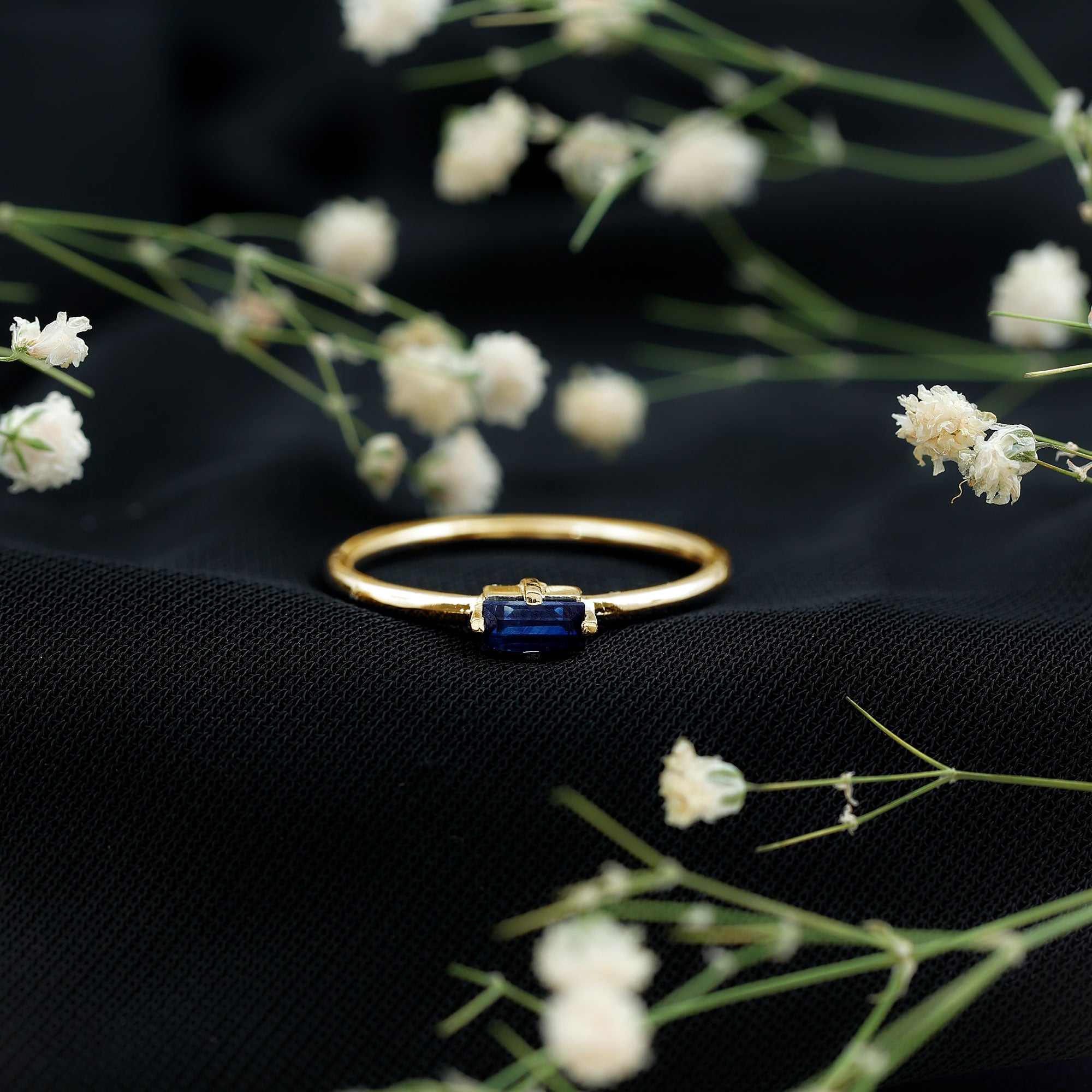 Rosec Jewels-Natural Baguette Blue Sapphire Promise Ring for Women