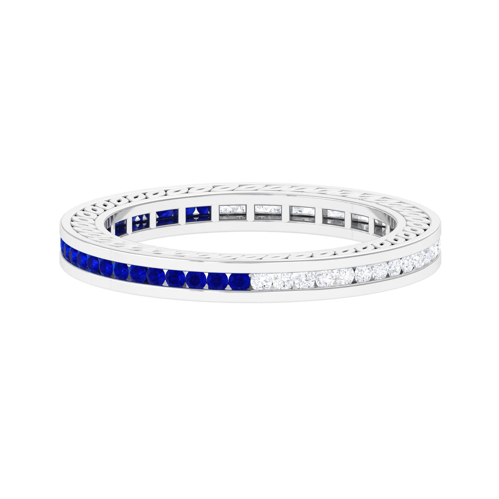 1/2 CT Channel Set Created Blue Sapphire and Diamond Full Eternity Ring Lab Created Blue Sapphire - ( AAAA ) - Quality - Rosec Jewels
