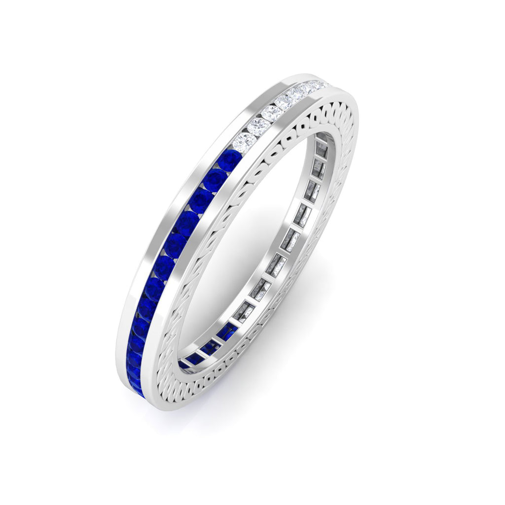 1/2 CT Channel Set Created Blue Sapphire and Diamond Full Eternity Ring Lab Created Blue Sapphire - ( AAAA ) - Quality - Rosec Jewels
