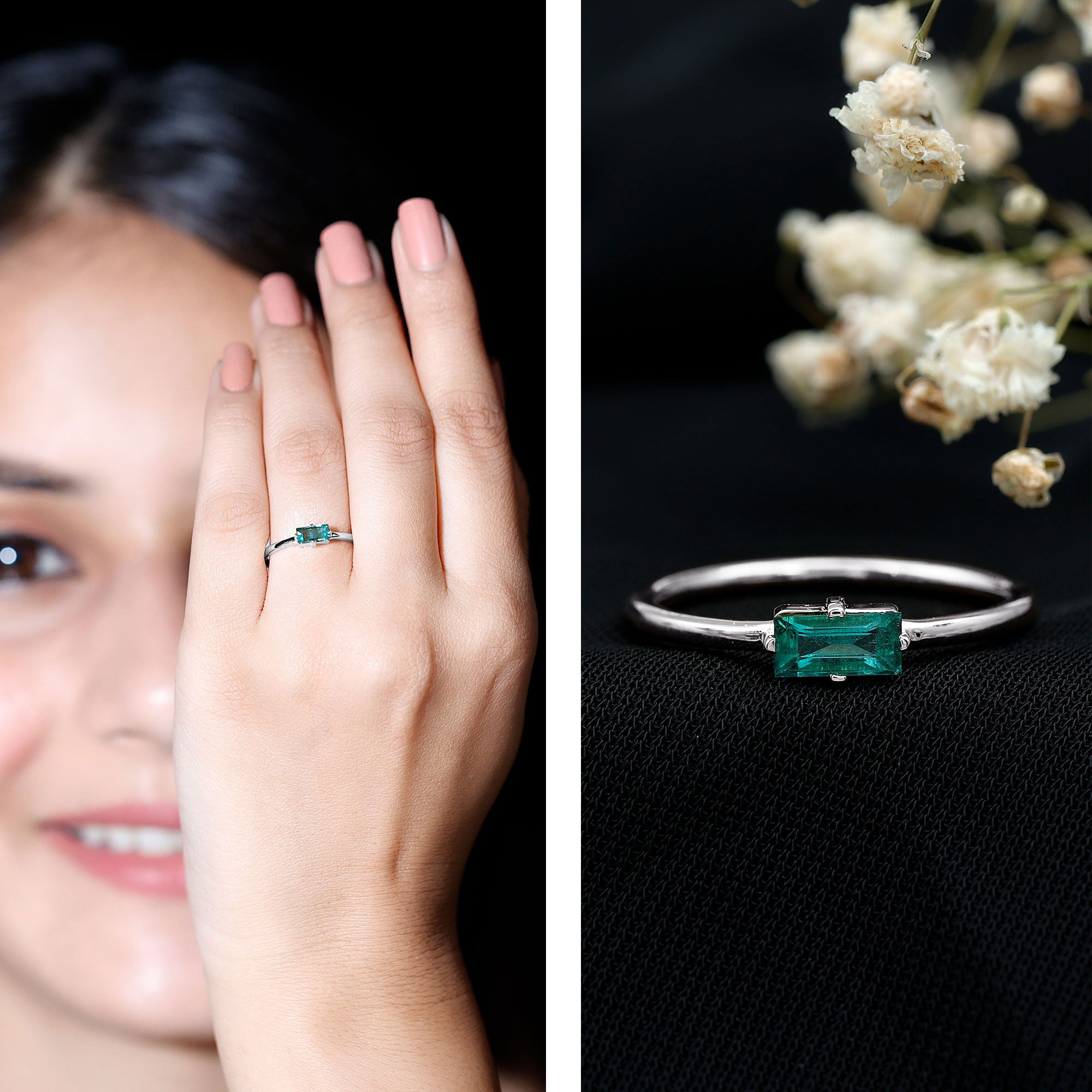 Rosec Jewels-East West Set Baguette Cut Emerald May Birthstone Ring