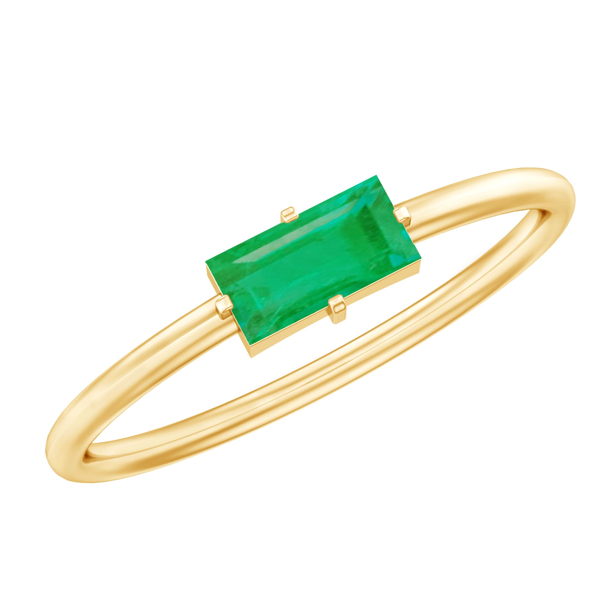 Rosec Jewels-East West Set Baguette Cut Emerald May Birthstone Ring