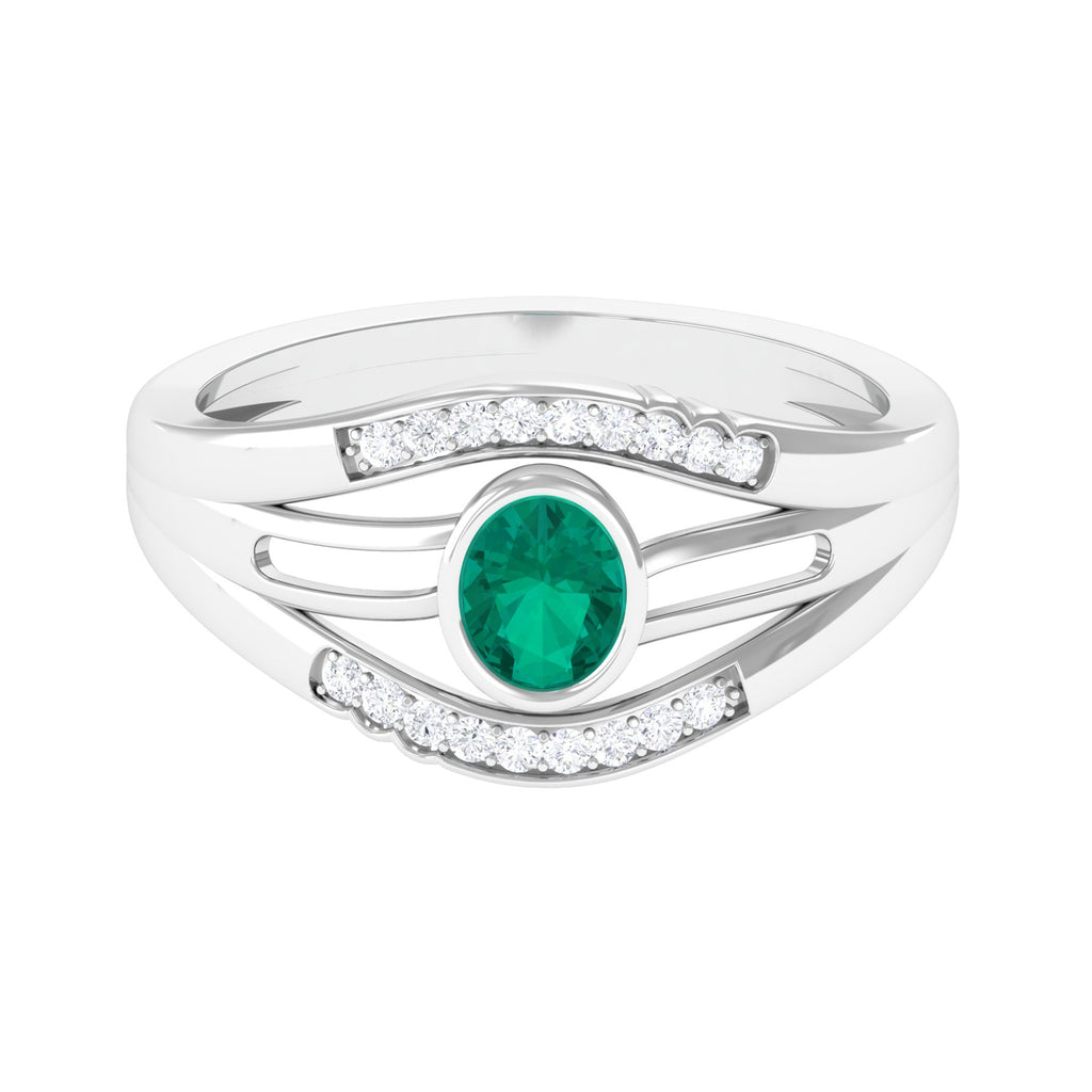1/2 CT May Birthstone Emerald Engagement Ring with Diamond Accent Emerald - ( AAA ) - Quality - Rosec Jewels