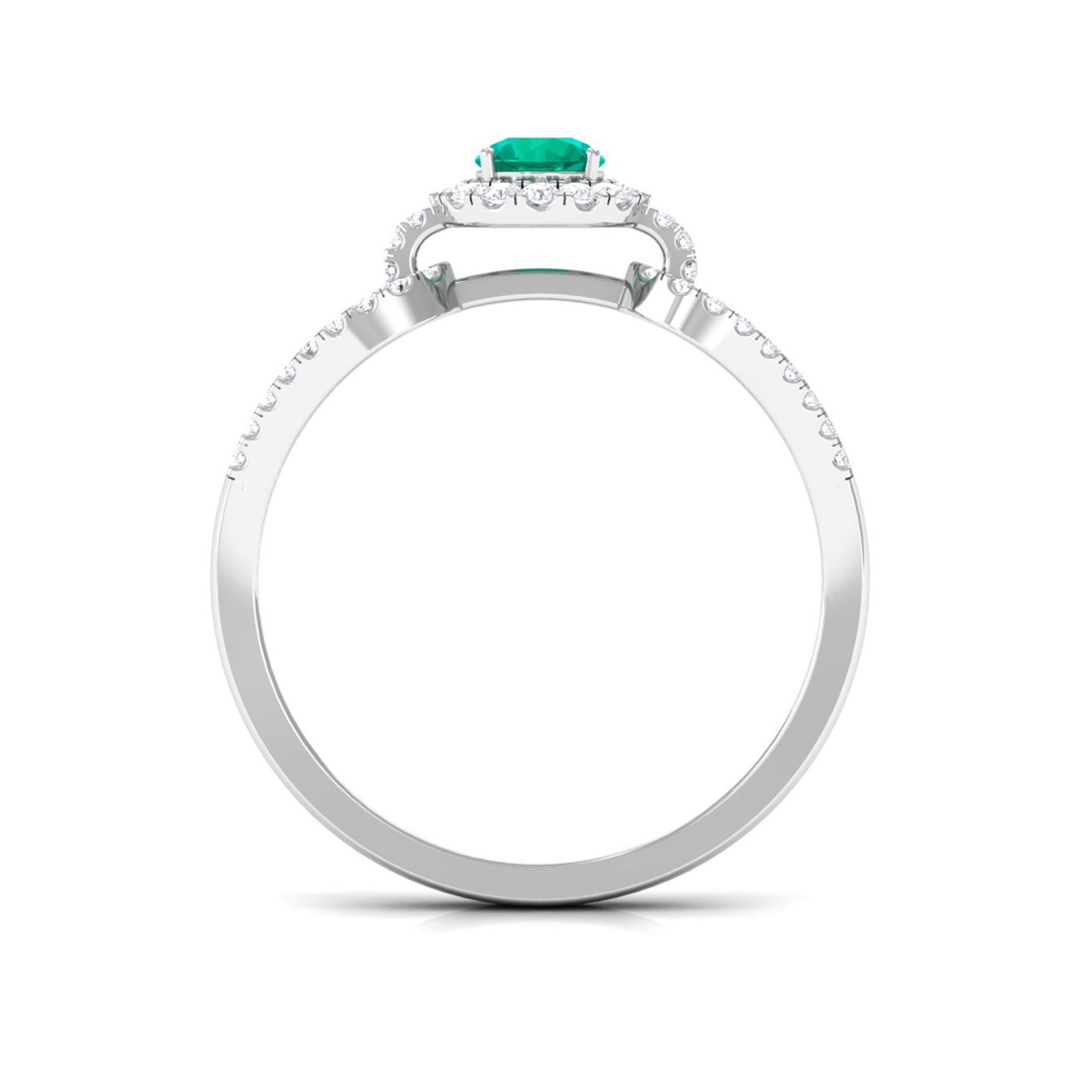 Split Shank Engagement Ring with Emerald and Diamond Emerald - ( AAA ) - Quality - Rosec Jewels
