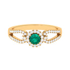Split Shank Engagement Ring with Emerald and Diamond Emerald - ( AAA ) - Quality - Rosec Jewels