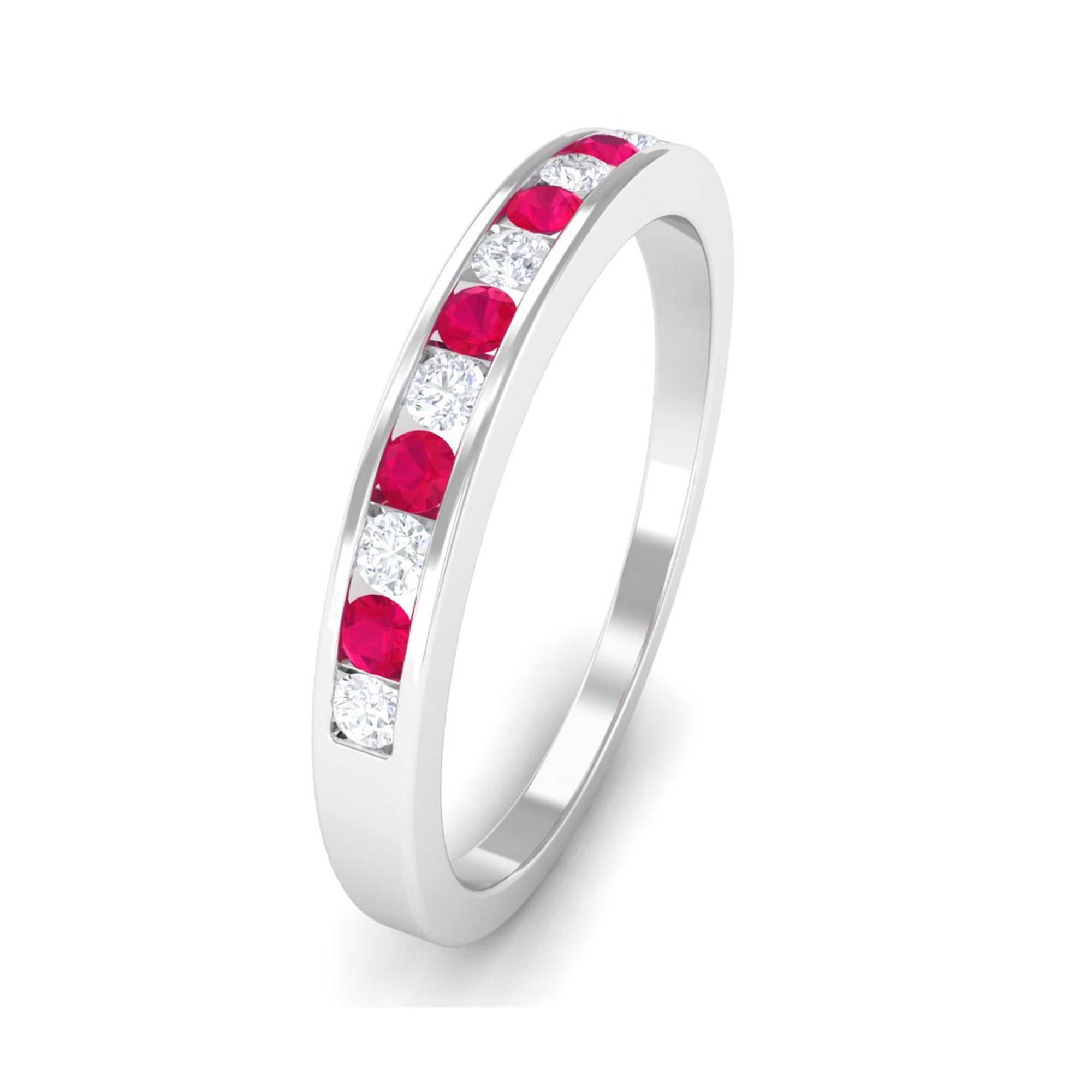 Rosec Jewels-Minimal Ruby Diamond Ring in Channel Set