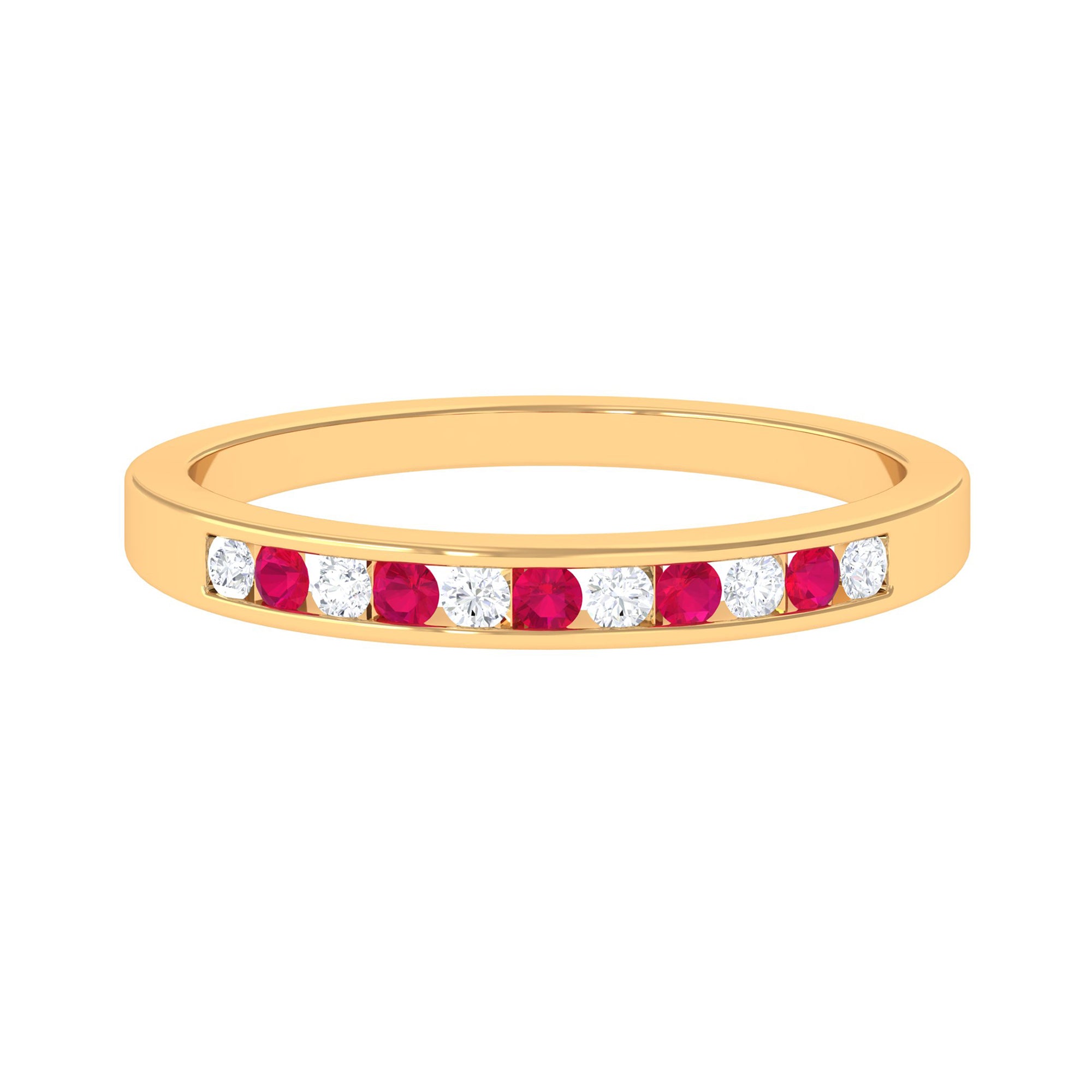 Rosec Jewels-Minimal Ruby Diamond Ring in Channel Set