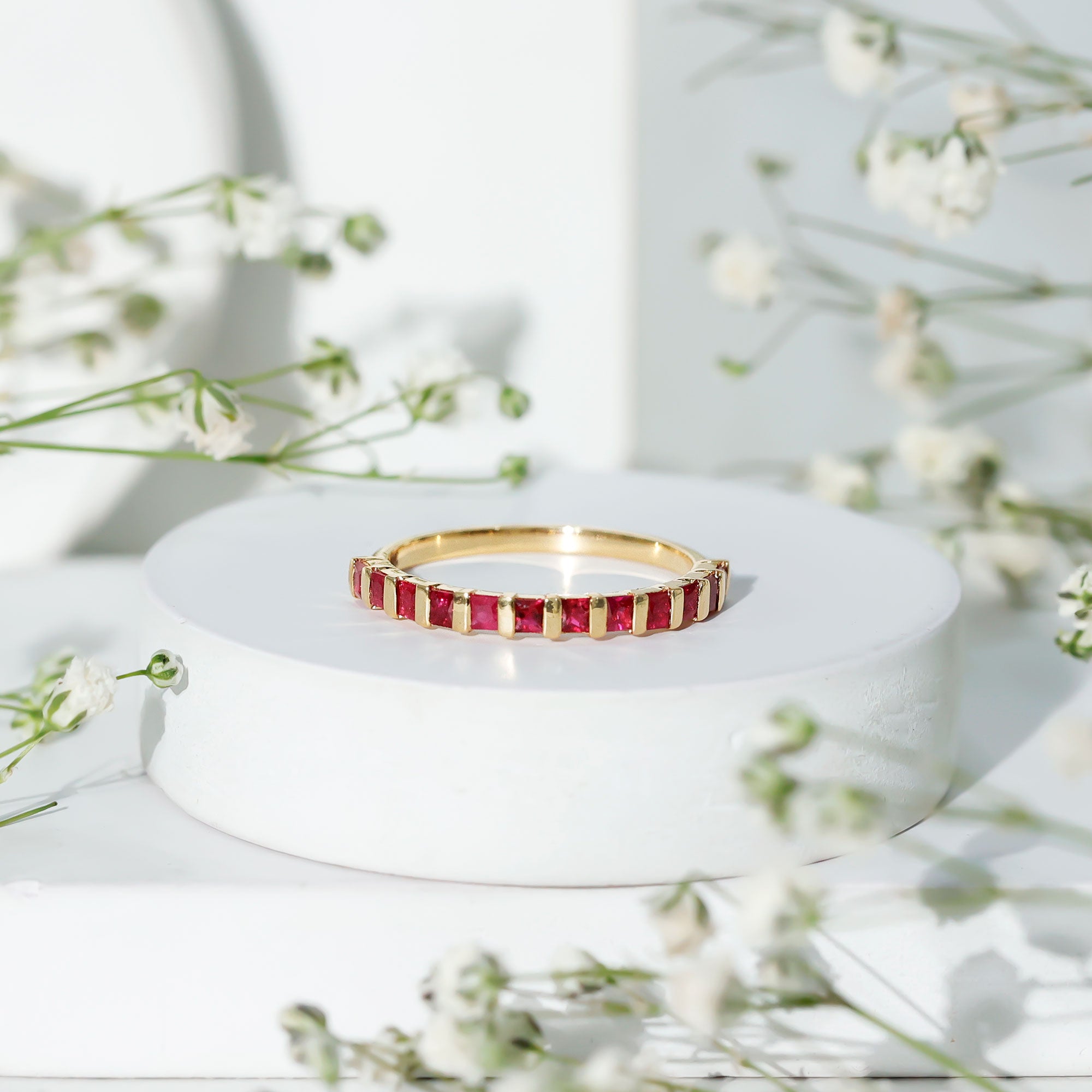 Rosec Jewels-Natural Princess Cut Ruby Half Eternity Ring for Women