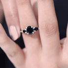 Rosec Jewels-Natural Black Onyx Three Stone Engagement Ring
