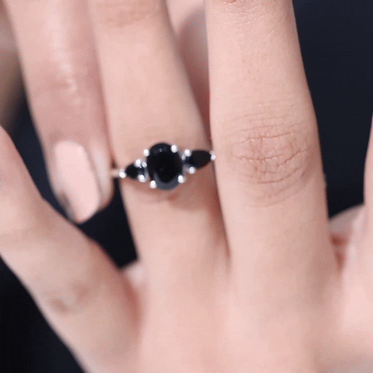 Rosec Jewels-Natural Black Onyx Three Stone Engagement Ring