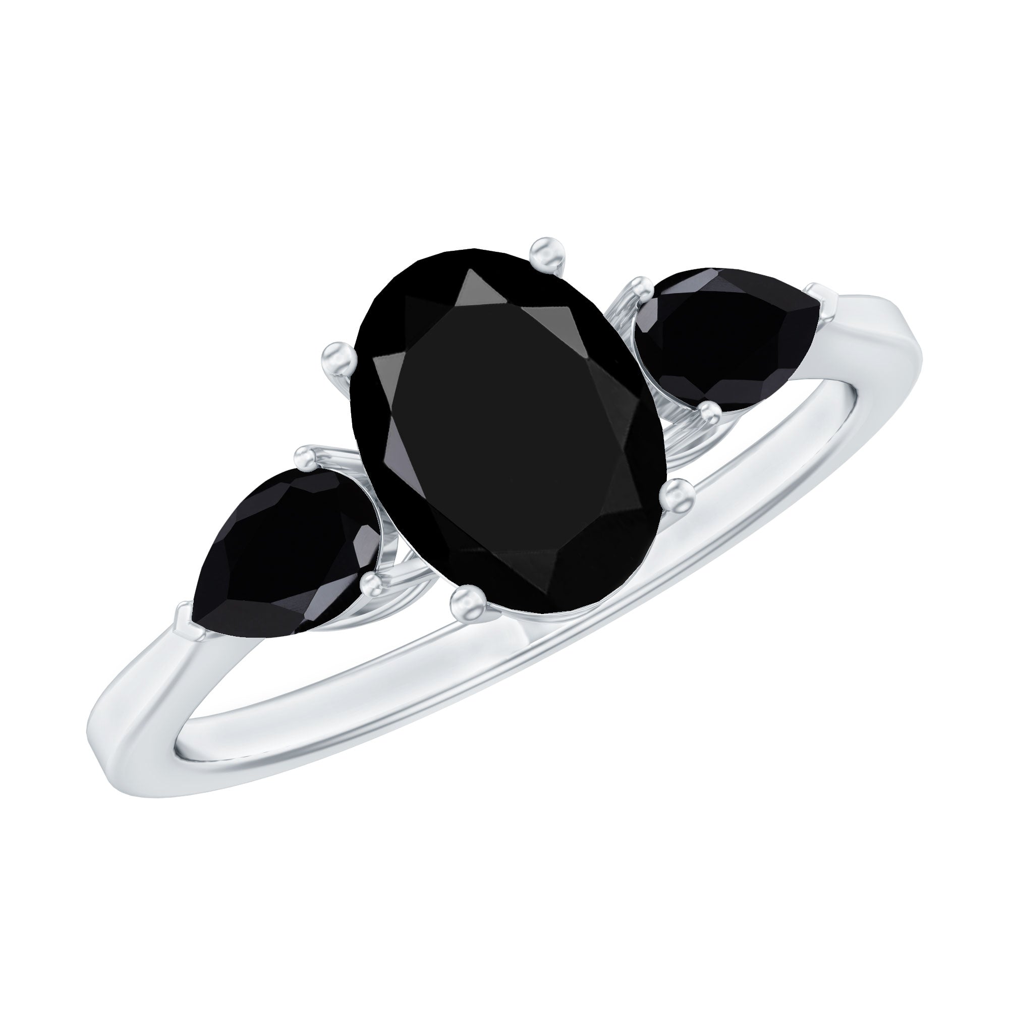 Rosec Jewels-Natural Black Onyx Three Stone Engagement Ring