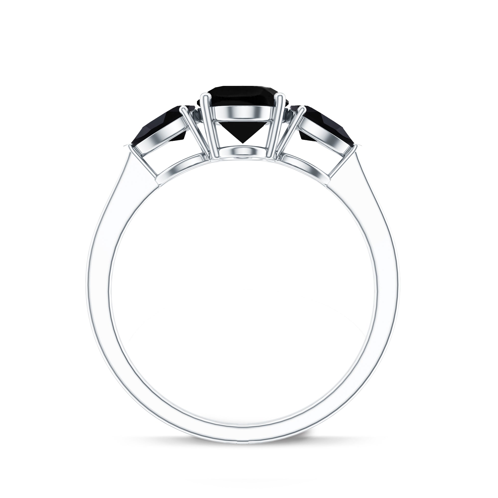 Natural Black Onyx Three Stone Engagement Ring AAA - Rosec Jewels