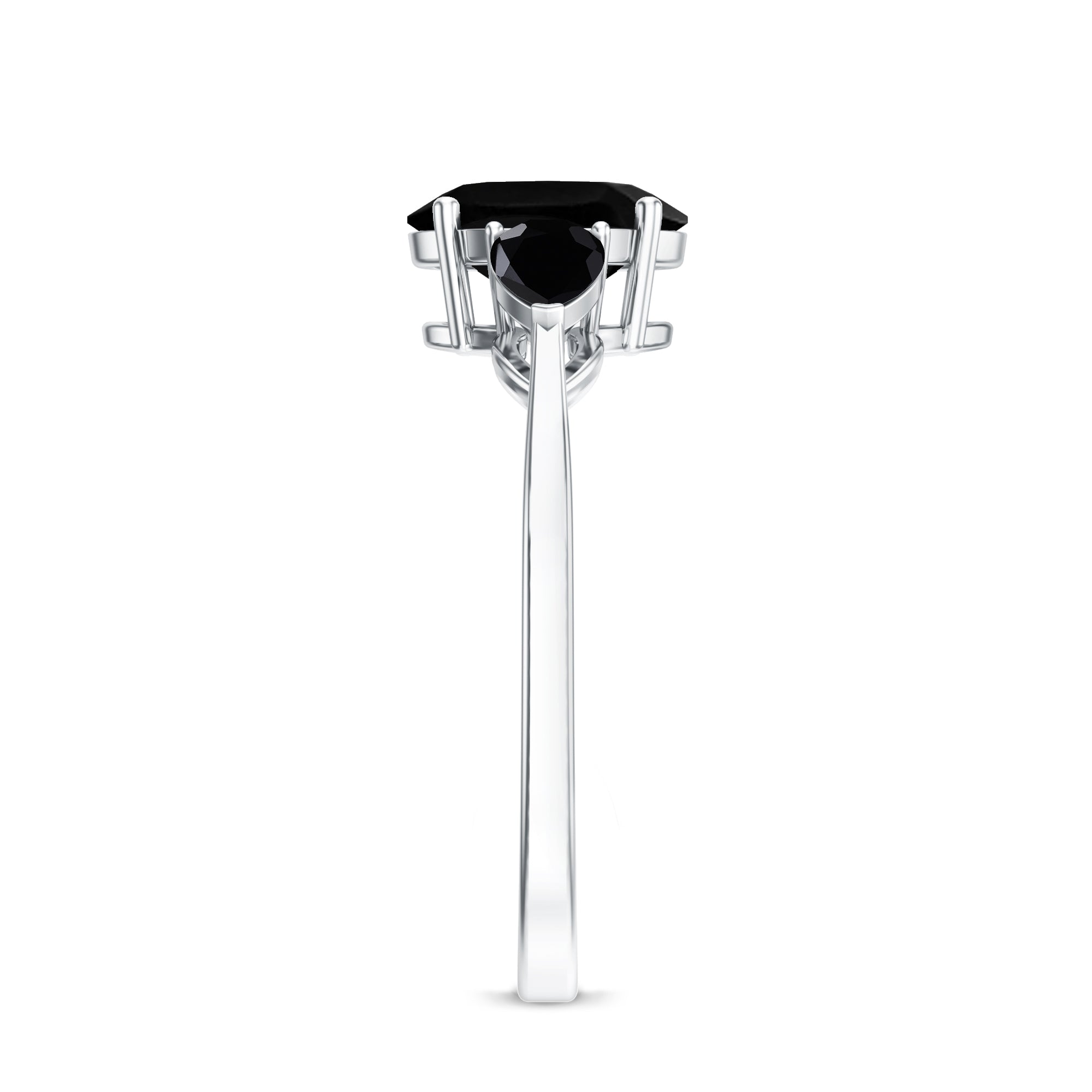 Natural Black Onyx Three Stone Engagement Ring AAA - Rosec Jewels