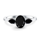 Natural Black Onyx Three Stone Engagement Ring AAA - Rosec Jewels