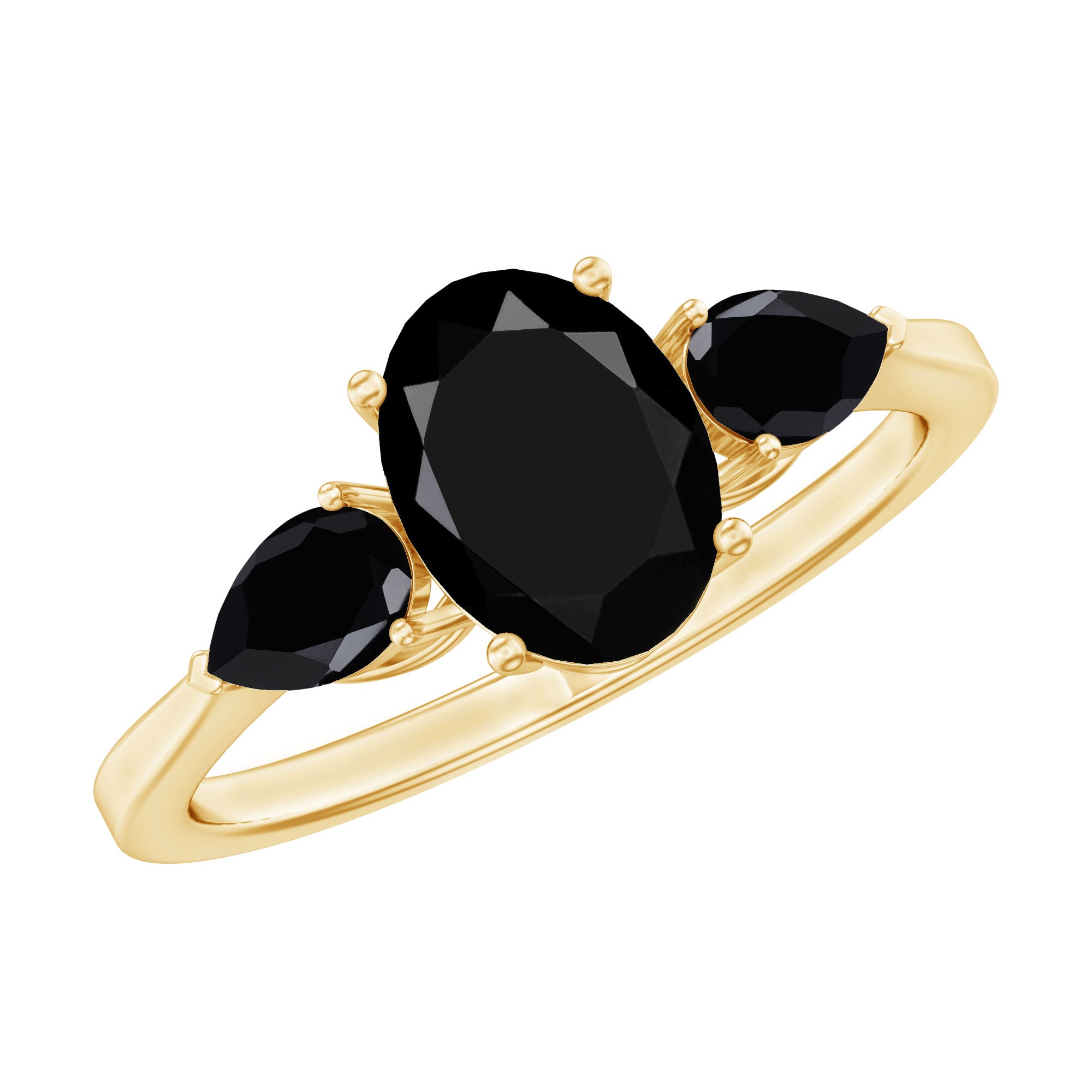 Rosec Jewels-Natural Black Onyx Three Stone Engagement Ring
