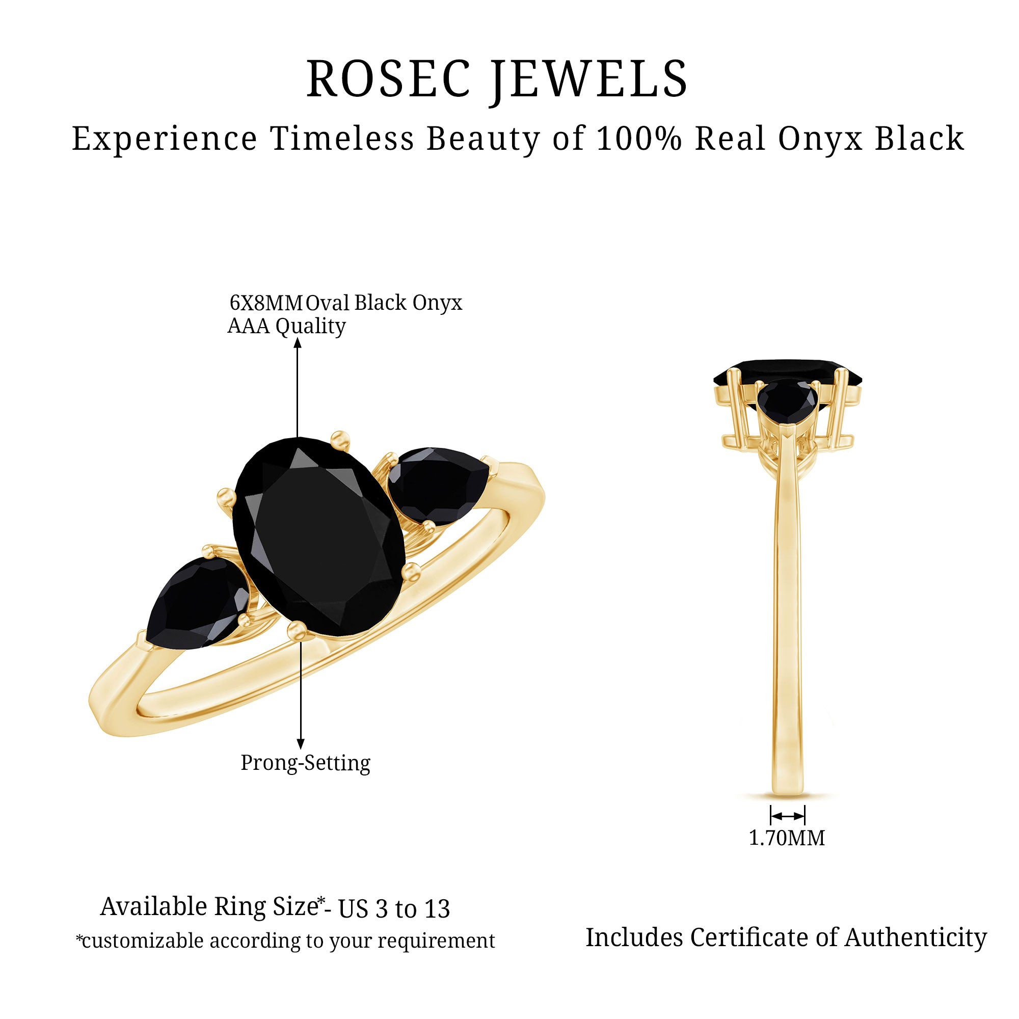 Rosec Jewels-Natural Black Onyx Three Stone Engagement Ring