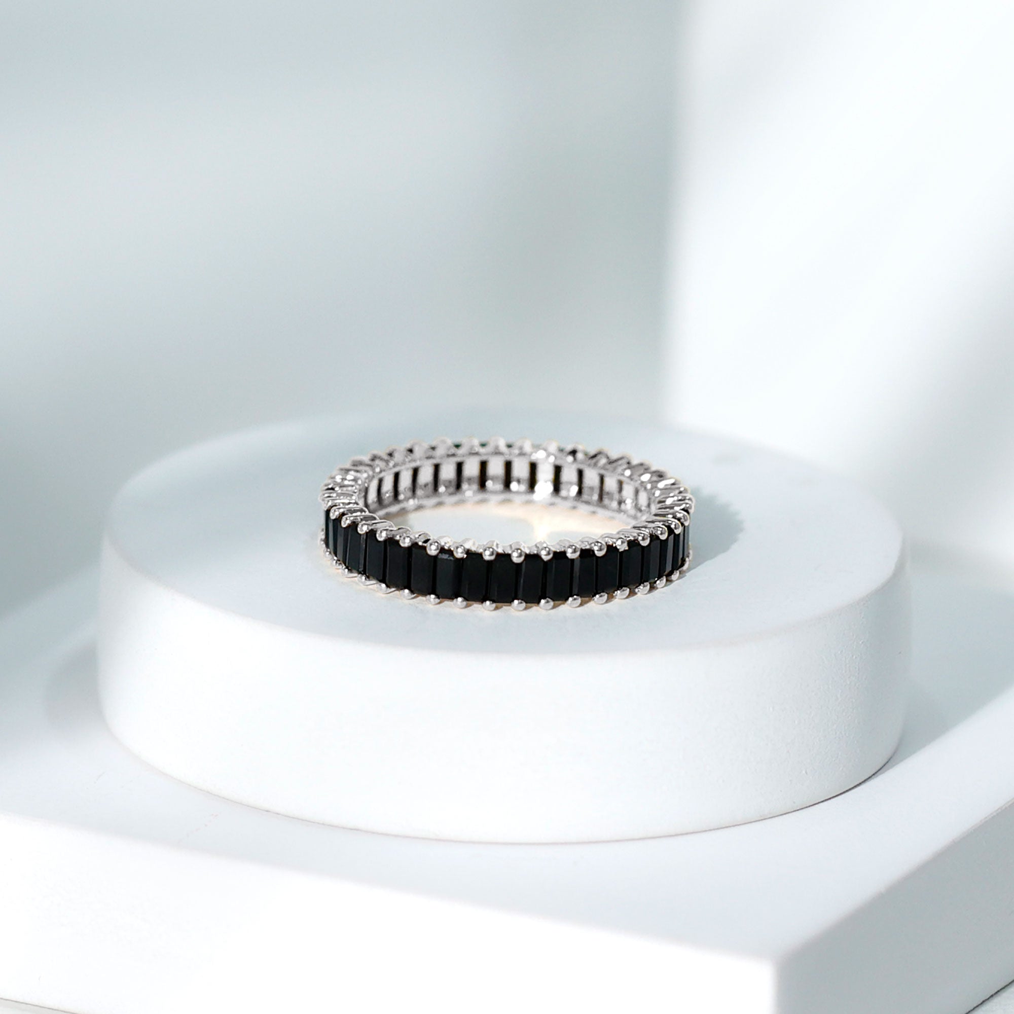 Baguette Cut Black Onyx Eternity Band Ring for Her AAA - Rosec Jewels