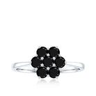 Rosec Jewels-Genuine Black Onyx Flower Engagement Ring With Certificate