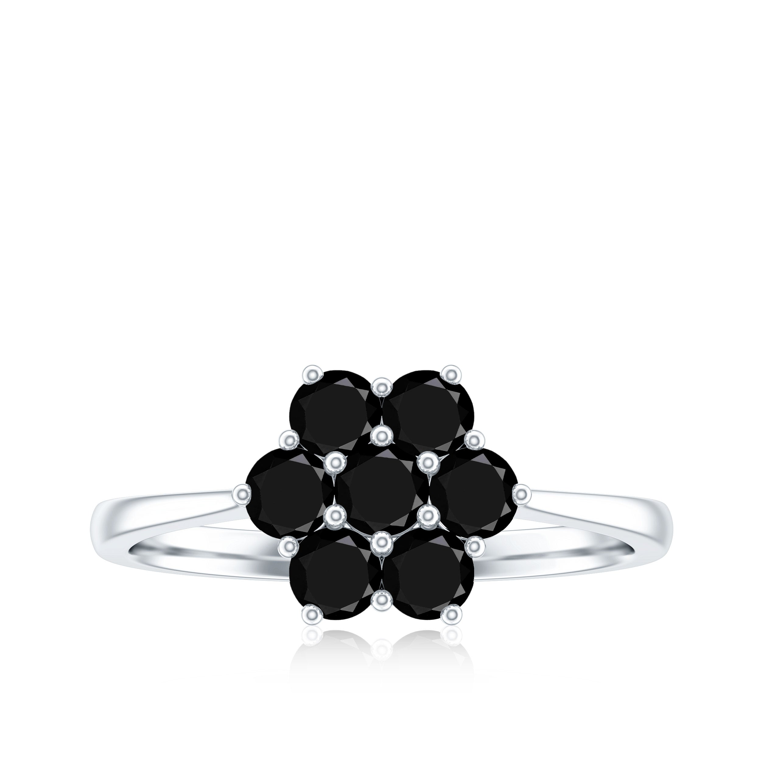 Rosec Jewels-Genuine Black Onyx Flower Engagement Ring With Certificate