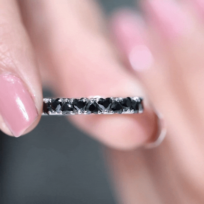 Claw Set Heart Shape Black Spinel Eternity Band Ring Black Spinel - ( AAA ) - Quality - Rosec Jewels