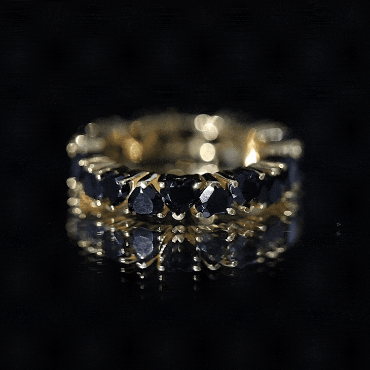 Claw Set Heart Shape Black Spinel Eternity Band Ring AAA - Rosec Jewels