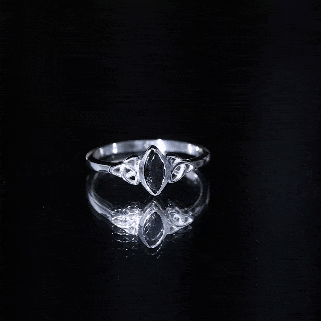 Certified 0.8 Carat Lab Grown Black Diamond Marquise Promise Ring with Celtic Knot AAAA ( Synthetic ) - Rosec Jewels