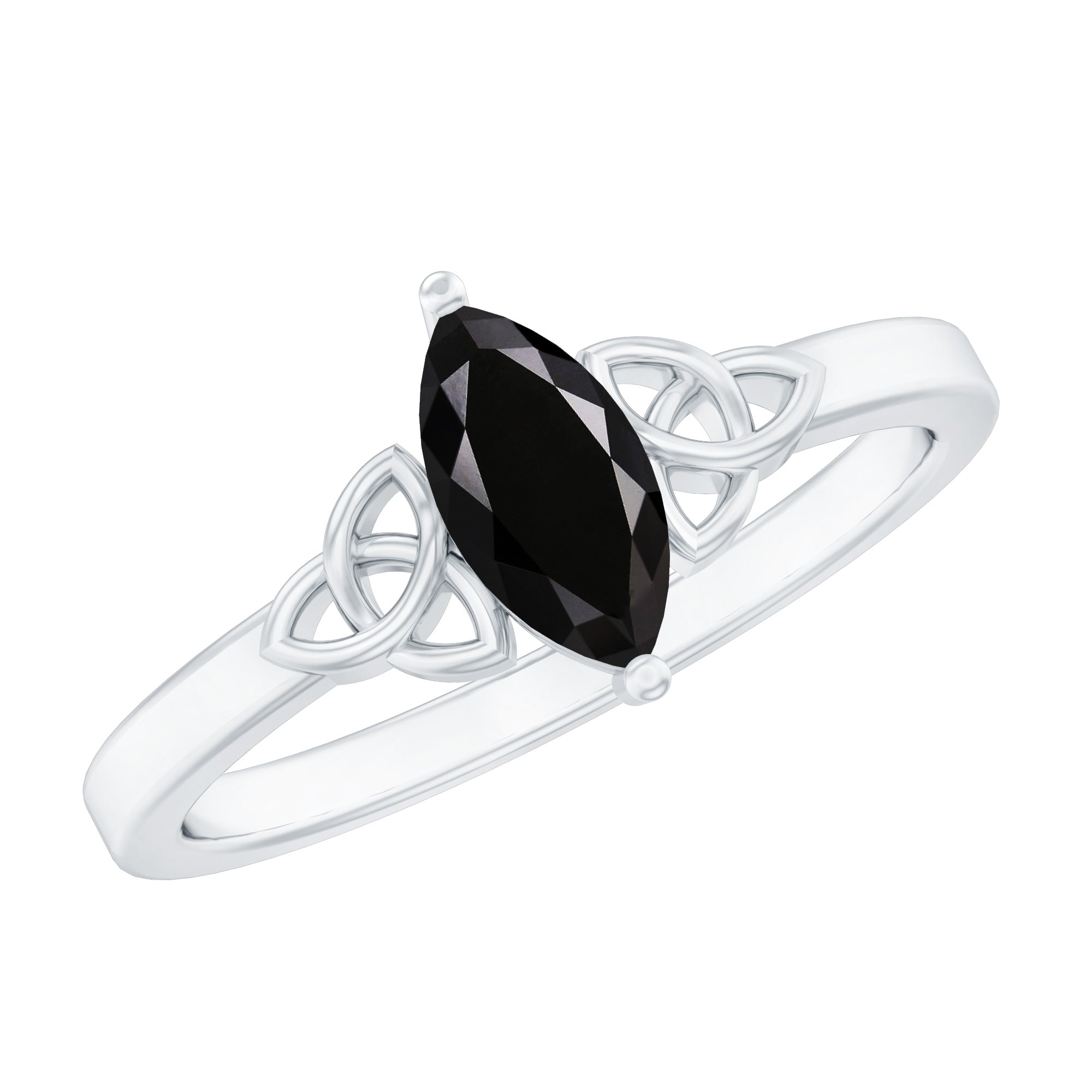 Certified 0.8 Carat Lab Grown Black Diamond Marquise Promise Ring with Celtic Knot AAAA ( Synthetic ) - Rosec Jewels
