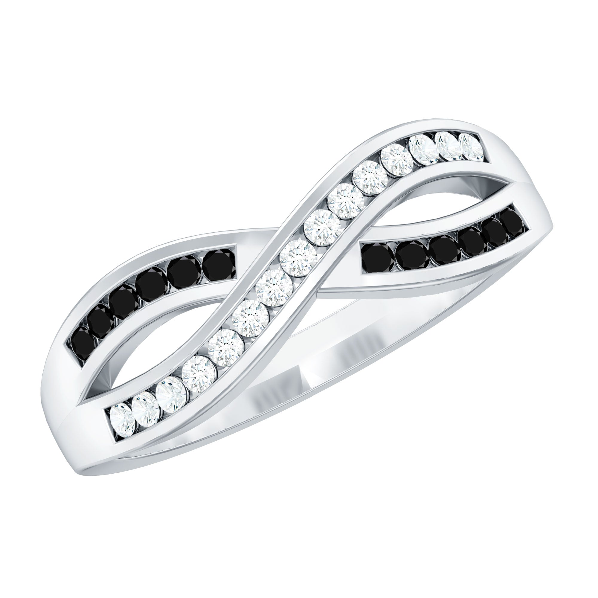 Certified Lab Grown Black and White Diamond Infinity Promise Band AAAA ( Synthetic ) - Rosec Jewels