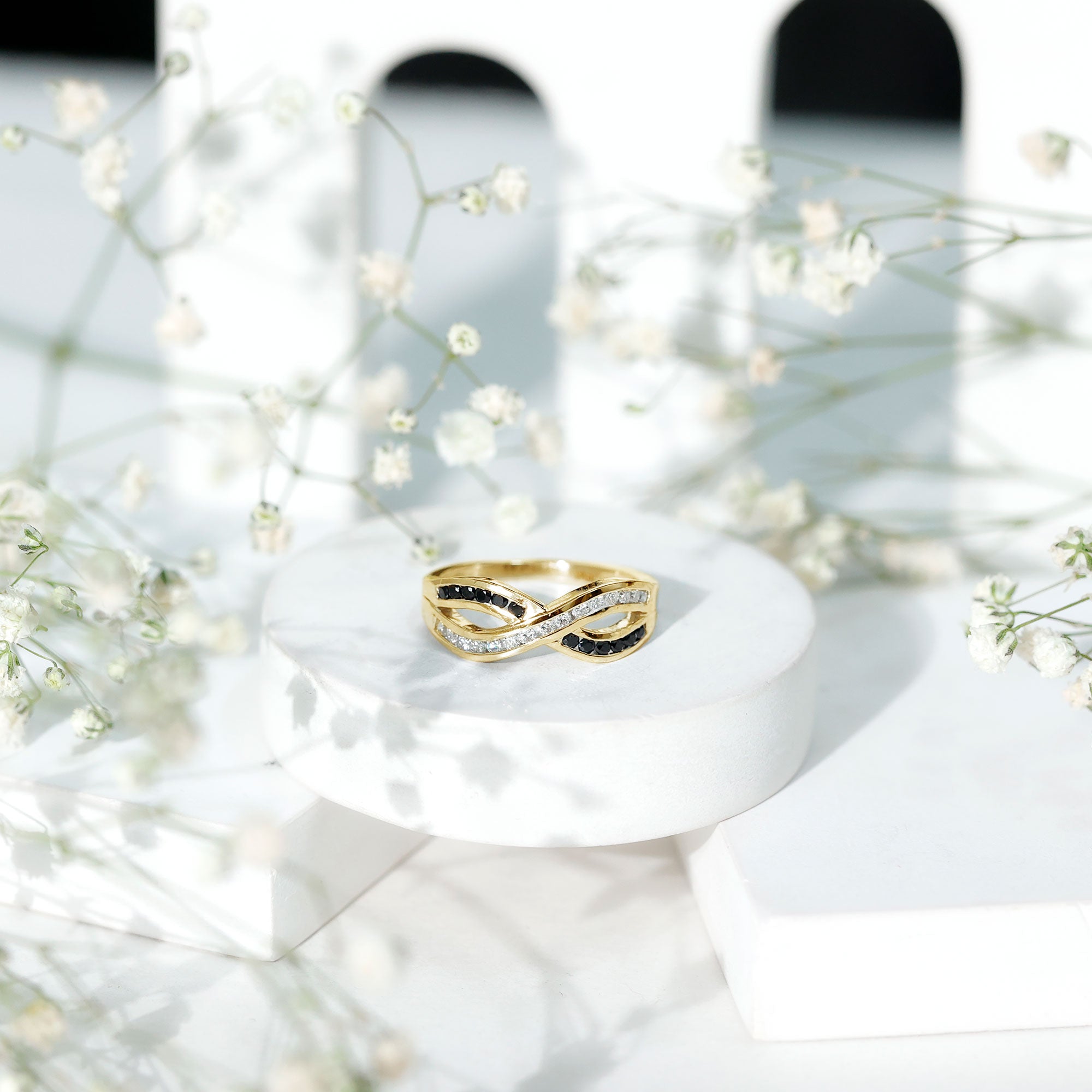Certified Lab Grown Black and White Diamond Infinity Promise Band AAAA ( Synthetic ) - Rosec Jewels