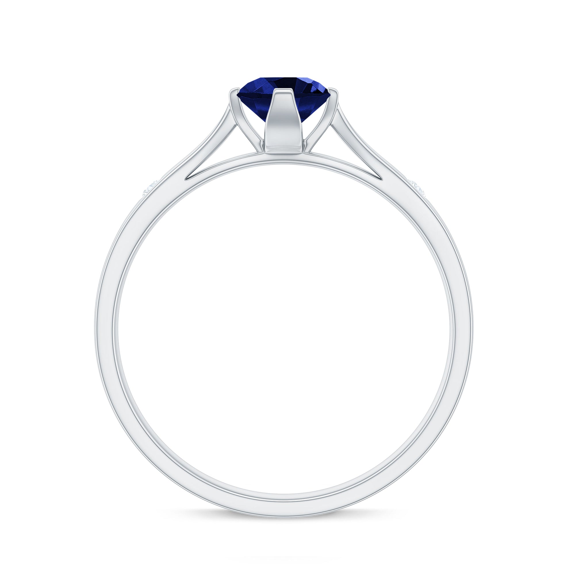 Certified 0.6 Carat Lab Grown Blue Sapphire Promise Ring with Diamond AAAA - Rosec Jewels