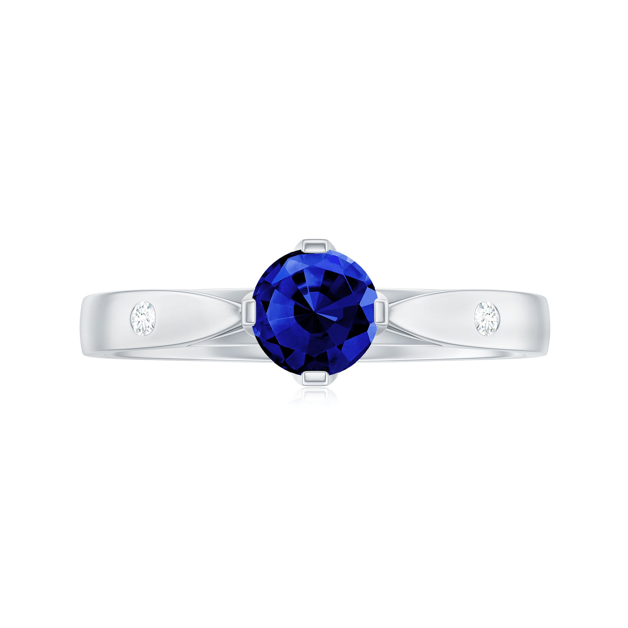 Certified 0.6 Carat Lab Grown Blue Sapphire Promise Ring with Diamond AAAA - Rosec Jewels