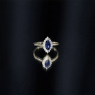 Rosec Jewels-Marquise Cut Lab Grown Blue Sapphire and Diamond Halo Engagement Ring