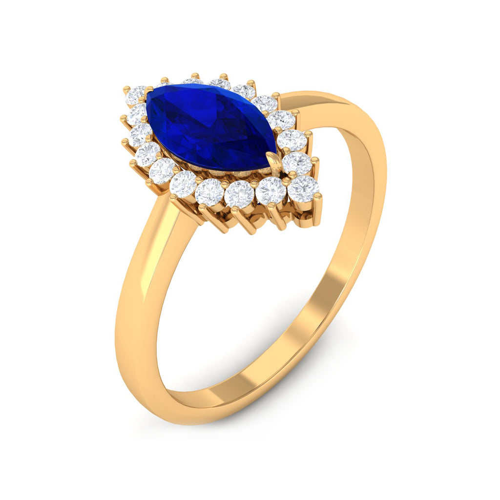 1 CT Created Blue Sapphire Marquise Ring with Diamond Halo Lab Created Blue Sapphire - ( AAAA ) - Quality - Rosec Jewels