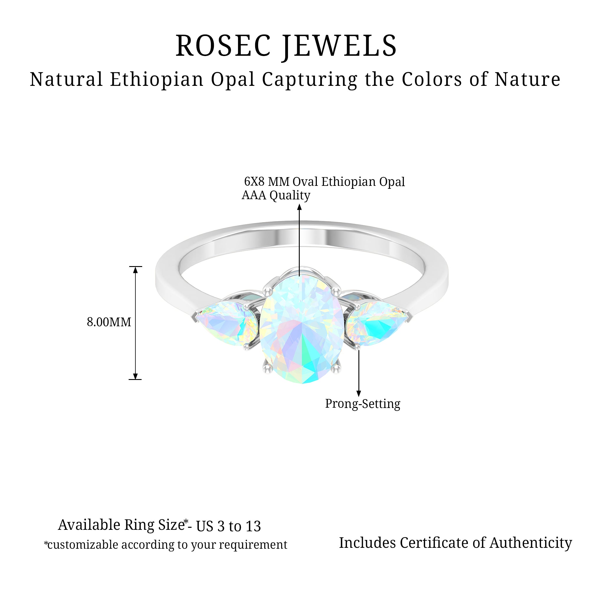 Oval and Pear Cut Ethiopian Opal Three Stone Ring Ethiopian Opal - ( AAA ) - Quality - Rosec Jewels