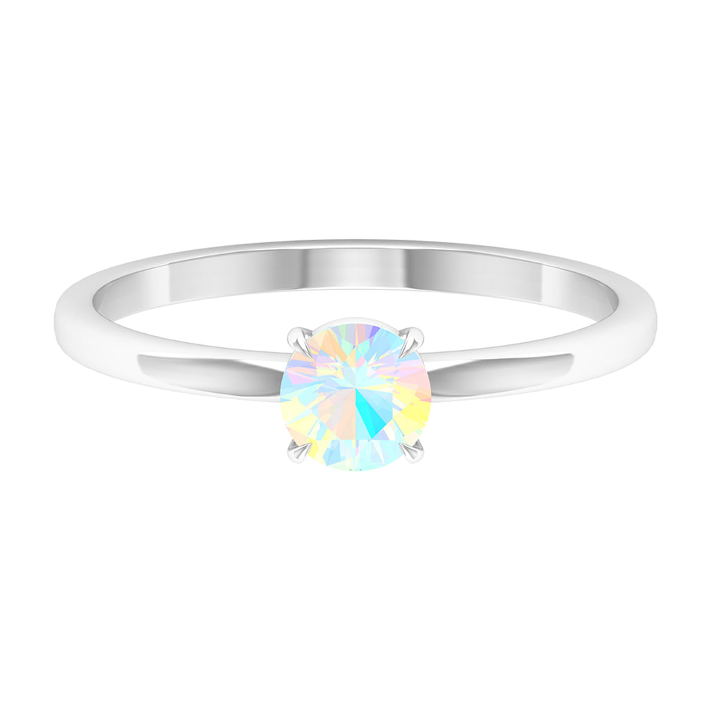 Rosec Jewels-Round Shape Ethiopian Opal Solitaire Ring in Claw Setting