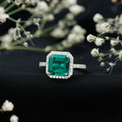 AAAA Quality Lab Created Emerald Asscher Cut Engagement Ring with Diamond AAAA - Rosec Jewels