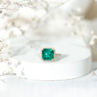 AAAA Quality Lab Created Emerald Asscher Cut Engagement Ring with Diamond AAAA - Rosec Jewels