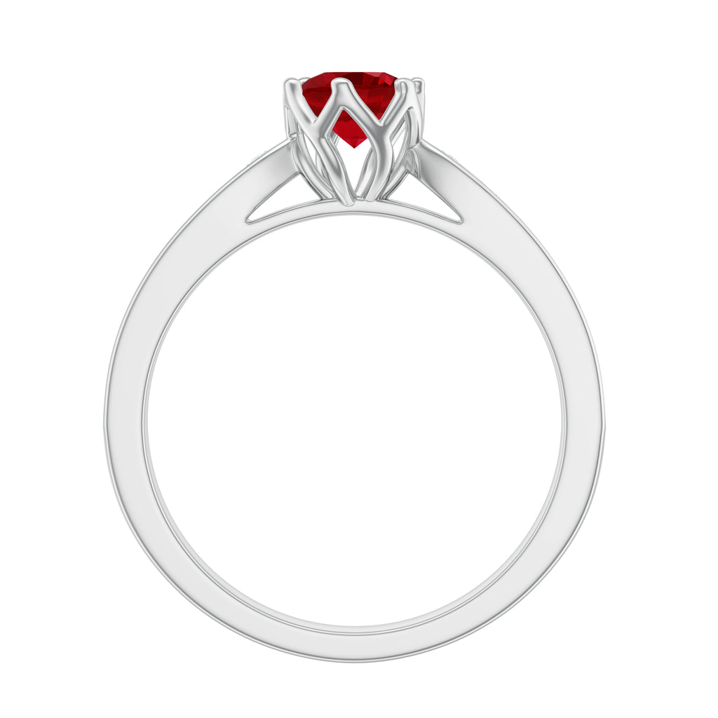 1 CT Round Shape Created Ruby Solitaire Engagement Ring with Diamond Lab Created Ruby - ( AAAA ) - Quality - Rosec Jewels