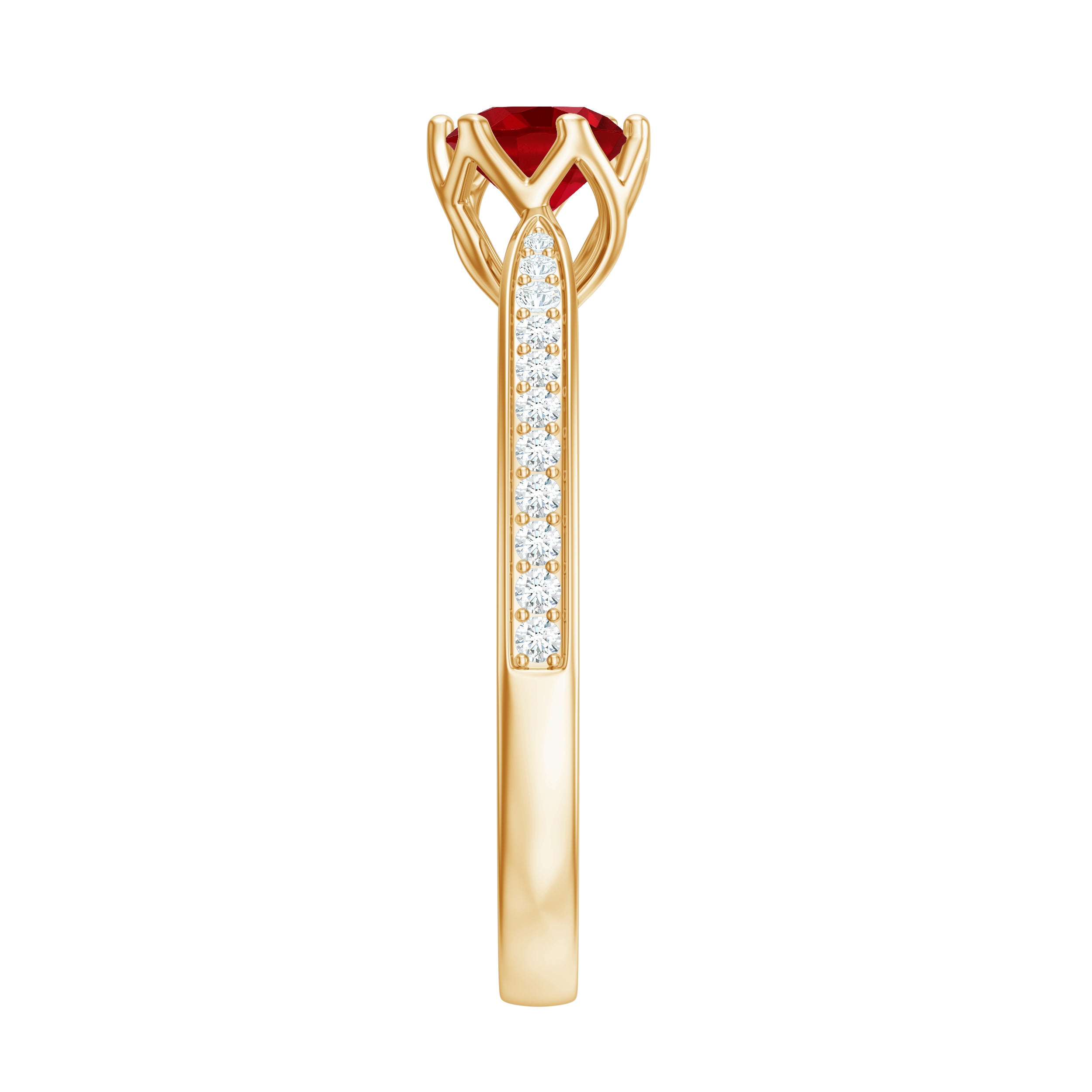 Rosec Jewels-1 CT Round Shape Created Ruby Solitaire Engagement Ring with Diamond