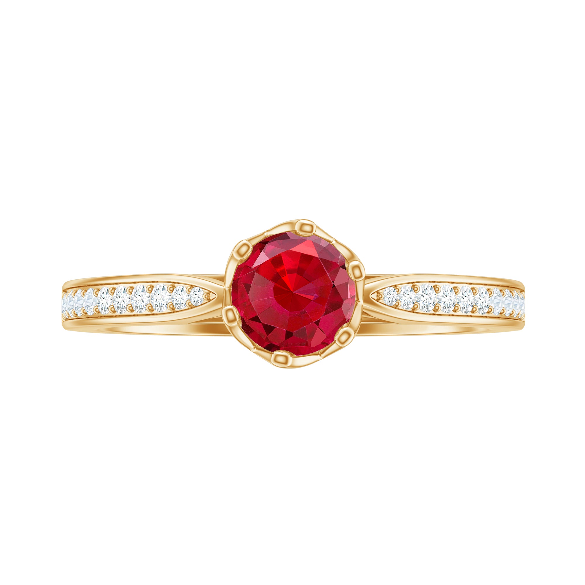 Rosec Jewels-1 CT Round Shape Created Ruby Solitaire Engagement Ring with Diamond