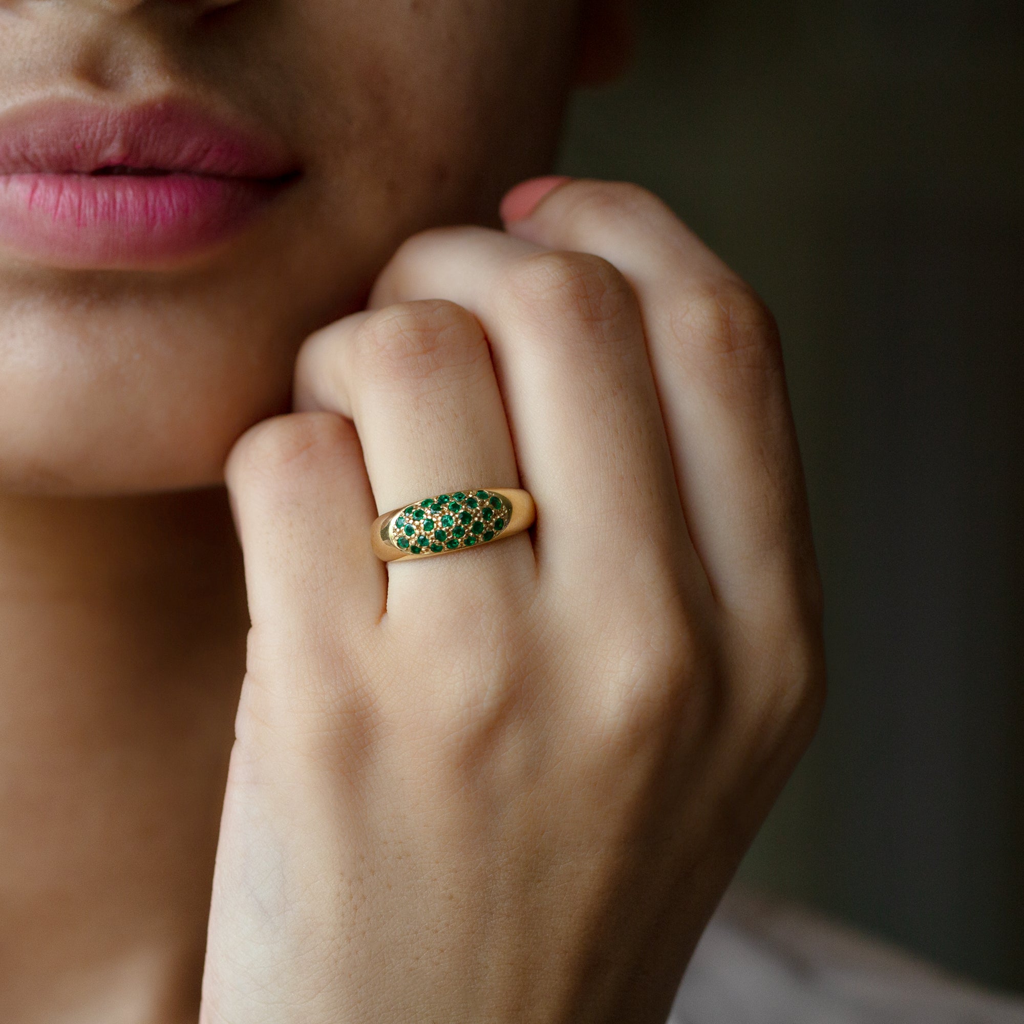 Rosec Jewels-Natural Emerald Thick Band Ring with Certificate