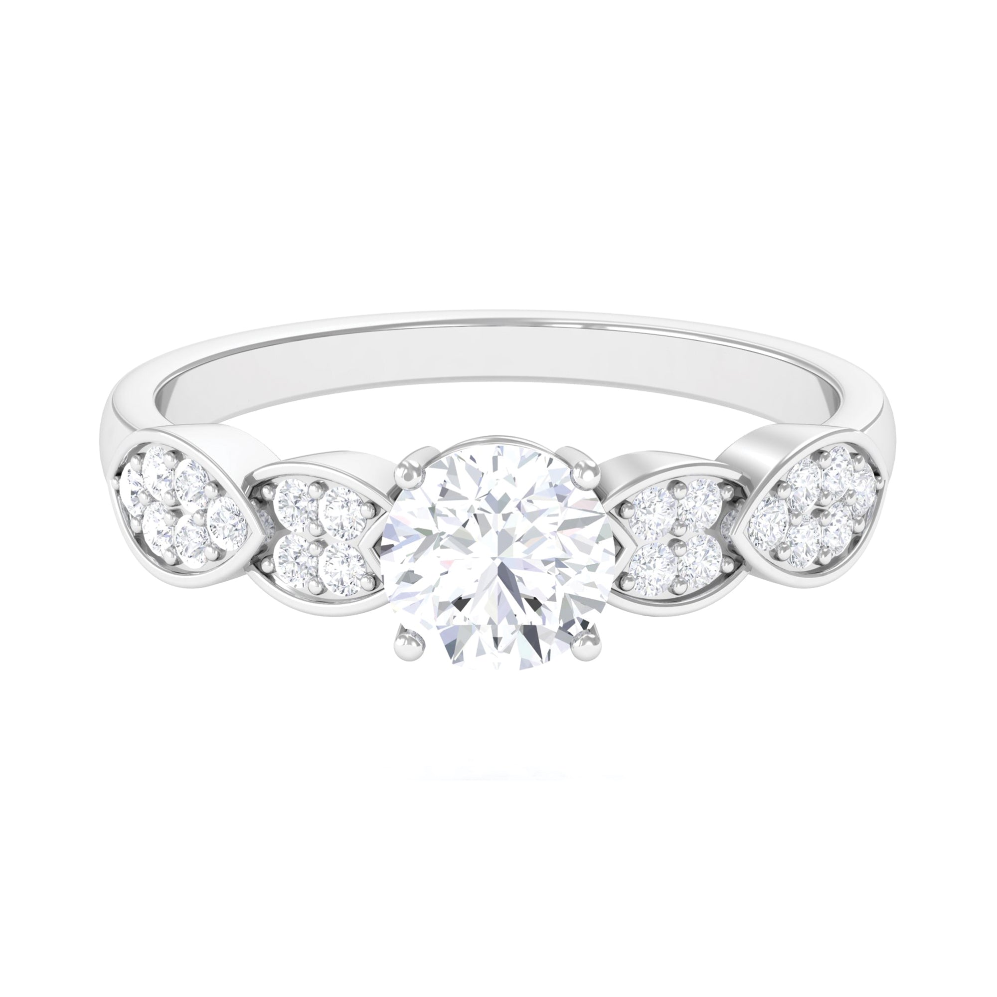 Classic Round Zirconia Engagement Ring with Side Stones AAAA - Rosec Jewels