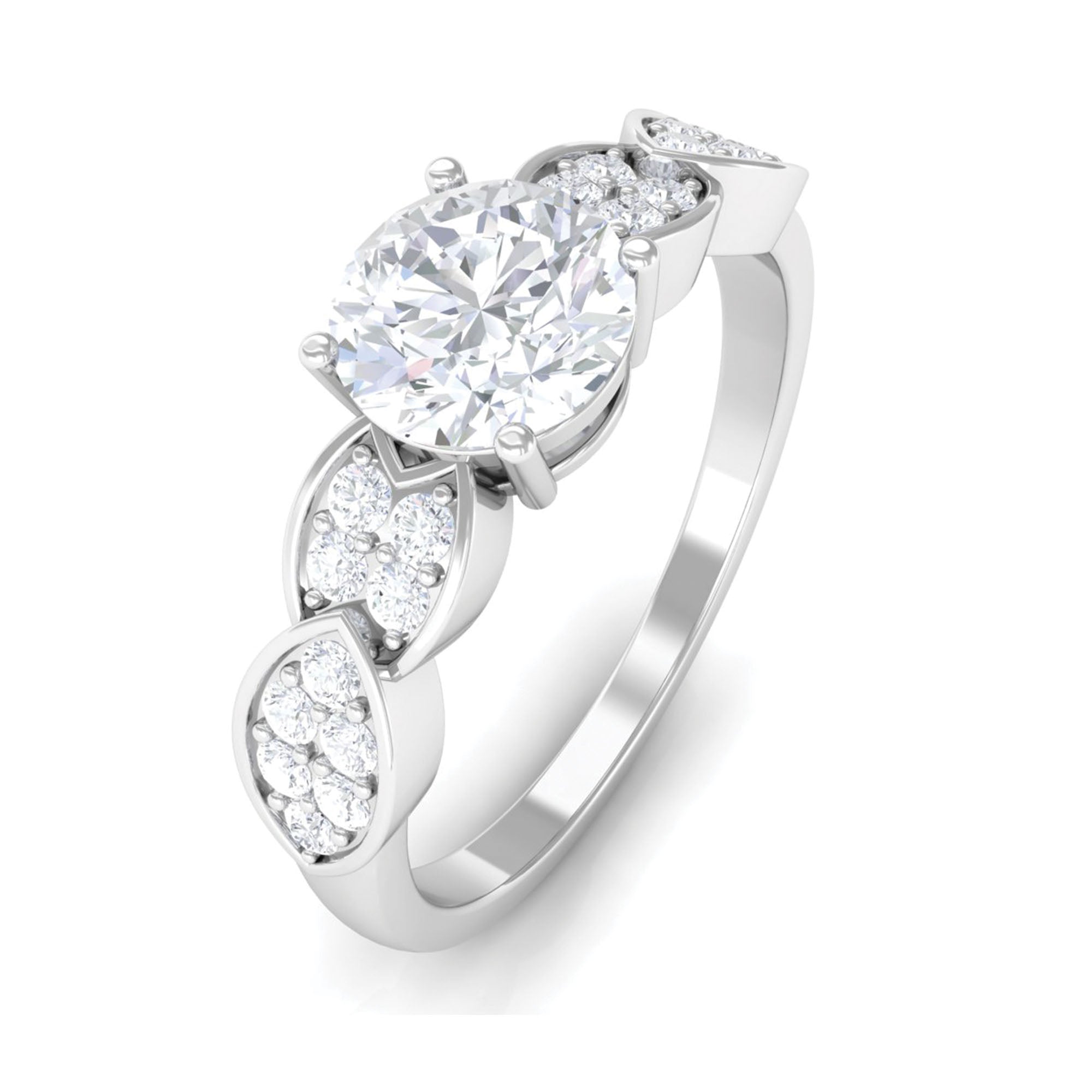 Classic Round Zirconia Engagement Ring with Side Stones AAAA - Rosec Jewels