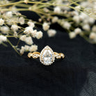 Cubic Zirconia Pear Halo Engagement Ring with Side Stones AAAA - Rosec Jewels