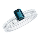 4X6mm Emerald Cut London Blue Topaz Wedding Ring Set with Diamond AAA - Rosec Jewels