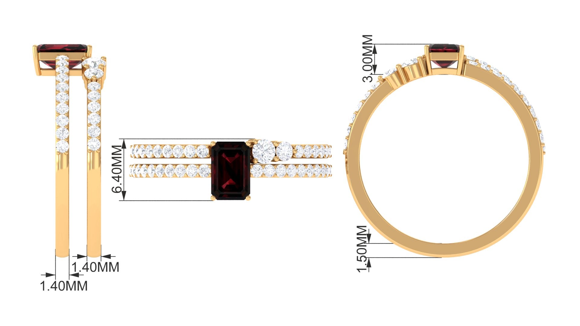Real Garnet Diamond Emerald Cut Engagement Ring with Enhancer AAA - Rosec Jewels