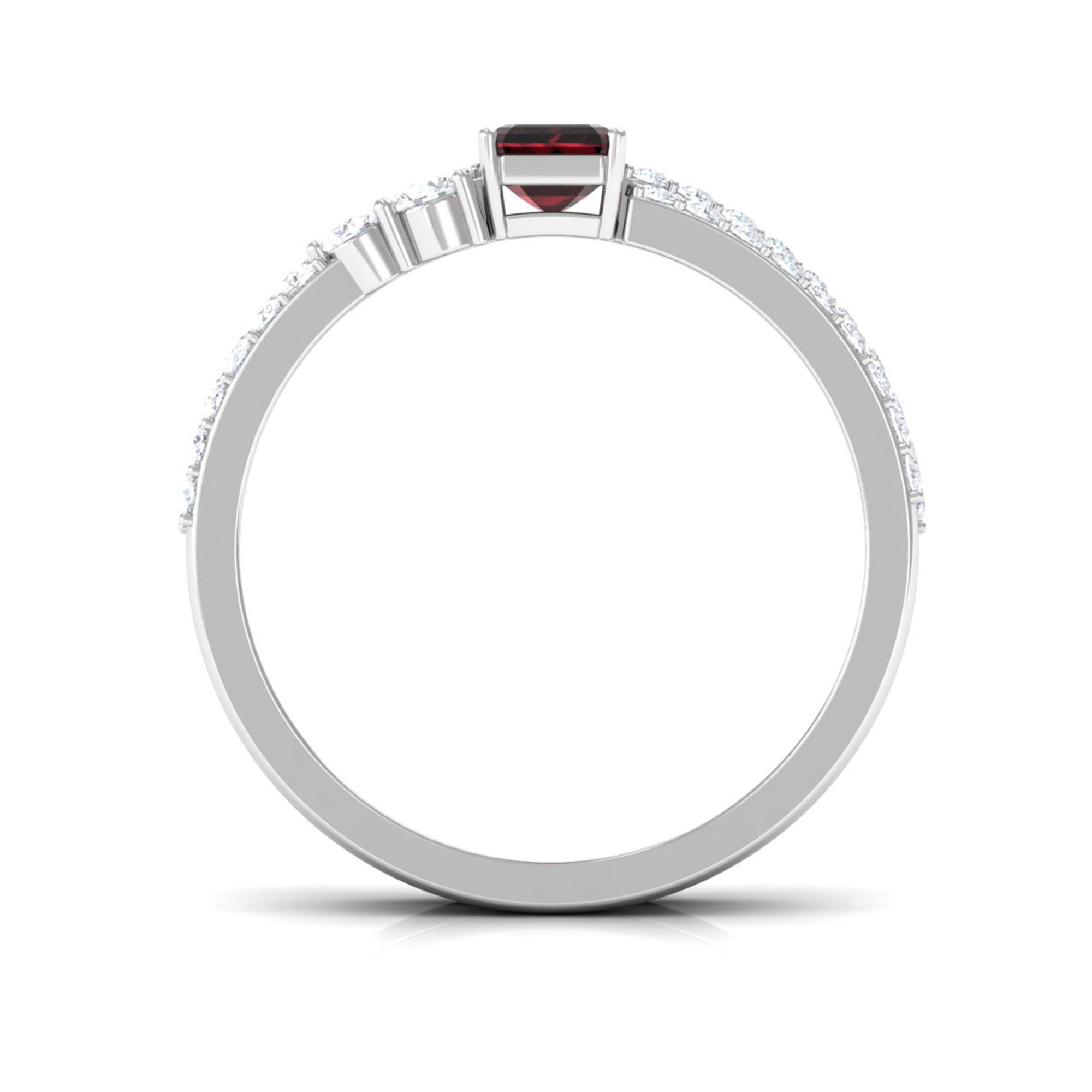 Real Garnet Diamond Emerald Cut Engagement Ring with Enhancer AAA - Rosec Jewels